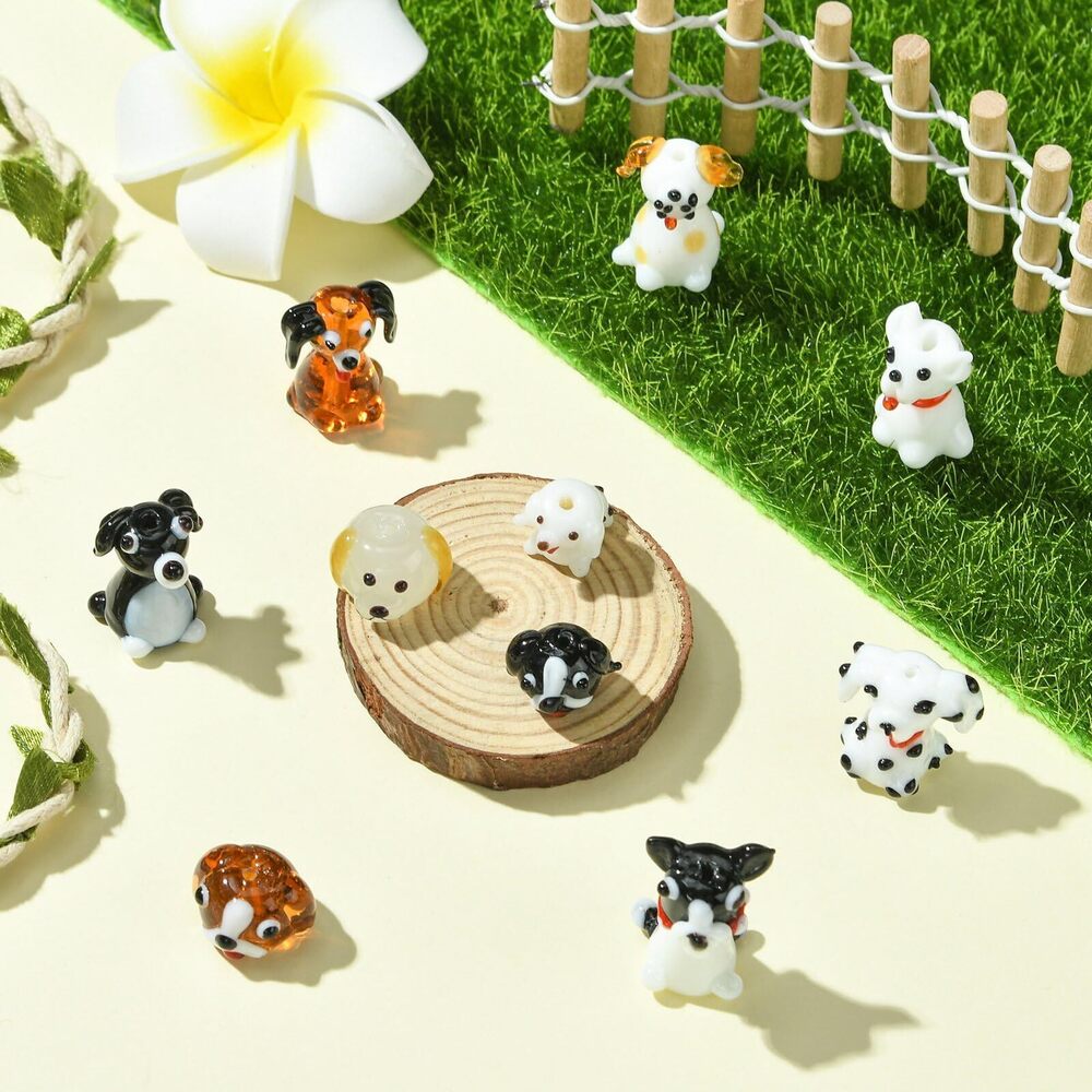 4056 10Pcs 10 Styles Dog Lampwork Beads Handmade Glass Animal Puppy Beads - Picture 6 of 8
